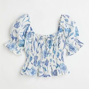 H&M Blue and White Floral Blouse